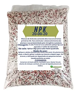 Adubo Fertilizante N pk 20-00-20 Fracionado 500gr P/  Gramados, Hortaliças, Citrus Cobertura