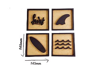 Kit 4 Quadrinhos em MDF, Tema Surf