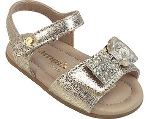 Sandália de Bebê Menina Dourada com Laço, Strass e Pérola Pampili