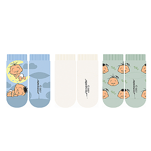 Kit 3 Pares De Meia Soquete Bebê Turma da Mônica Tamanhos 17 a 22