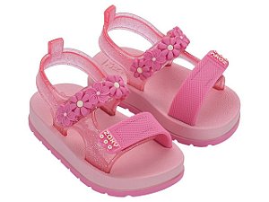 Sandália Infantil Bebê Bloom Zaxynina Menina com Flores e Glitter Rosa