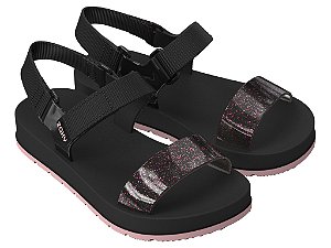 Sandália Papete Zaxy Way Menina Preto Glitter ou Rosa Sorvete Glitter