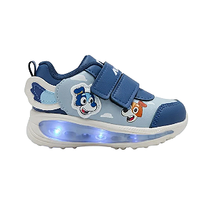 Tênis Infantil Menino Com Luzinha Cachorrinhos Mini-Pé Azul