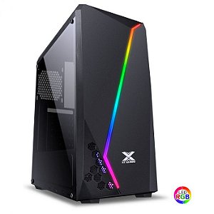 GABINETE GAMER VX GAMING LYNX COM LATERAL ACRÍLICA PRETO FITA LED RGB FRONTAL E COVER DE FONTE