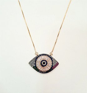 Colar olho grego com zircônias folheado a ouro 18k