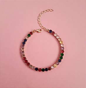 Pulseira zircônias coloridas folheada a ouro 18k