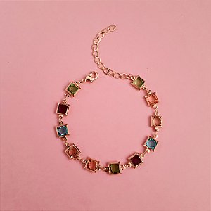 PULSEIRA COLORIDA QUADRADA FOLHEADA A OURO 18K