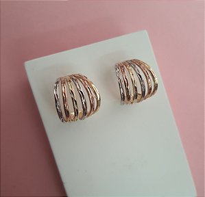 BRINCO ARGOLA 3 CORES COM 6 FIOS FOLHEADA A OURO 18K