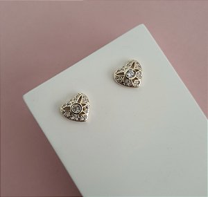 BRINCO CORAÇÃO ZIRCÔNIA CRISTAL FOLHEADO A OURO 18K