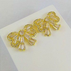 Brinco Laço com Zircônias folheado a ouro 18k