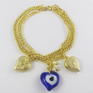 Pulseira olho grego com corações (Pul000192)