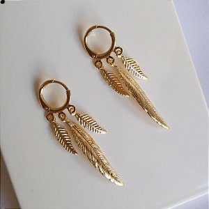 Brinco pena e folhas ( Br000301)
