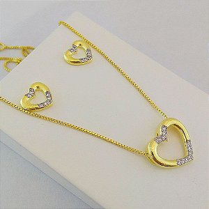 Conjunto coração com detalhes em zircônia ( conj00035)