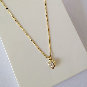 Colar coração com zircônia folheado a ouro18k