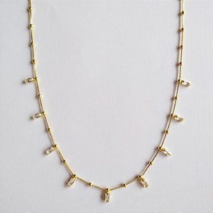 Colar de zircônias intercaladas com bolinhas folheada a ouro 18k