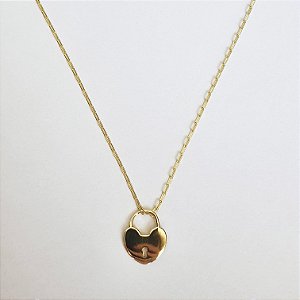 Colar com pingente cadeado de coração folheado a ouro 18k