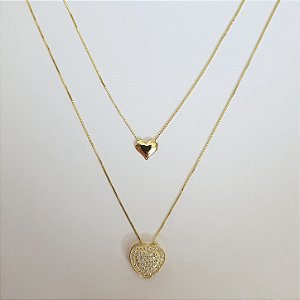 Colar duplo de corações folheado a ouro 18k