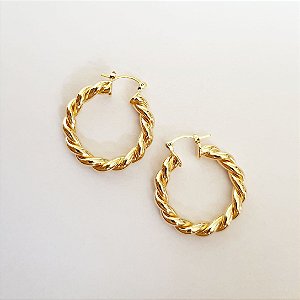 Brinco argola torcida M folheado a ouro 18k