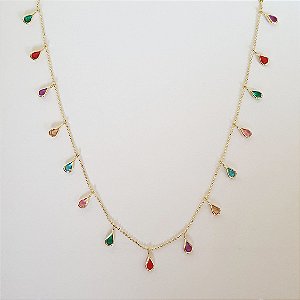 Colar com gotas coloridas folheado a ouro 18k