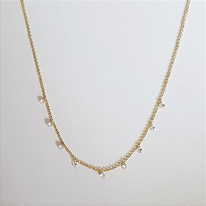 Colar corrente portuguesa com pontos de luz de zircônia folheado a ouro 18k