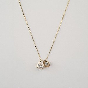 Colar com 2 pingentes de gotas folheado a ouro 18k