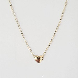 Colar de elos com pingente de coração folheado a ouro 18k