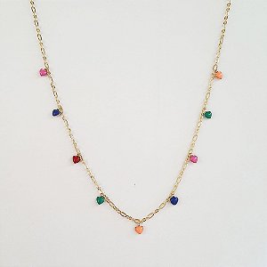 Colar com corações coloridos folheado a ouro18k