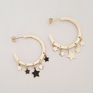 Brinco de argola com 5 estrelas folheado a ouro 18k