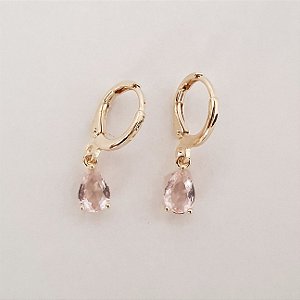 Brinco gota rosa folheado a ouro 18k