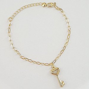 Pulseira com pingente de chave folheada a ouro18k