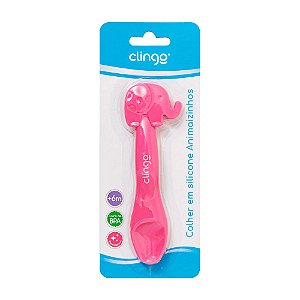 Colher em Silicone Premium Elefante Rosa - Clingo