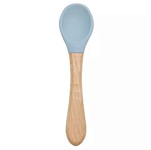 Colher em Bambu e Ponta Silicone Azul