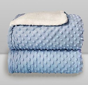 Cobertor Plush com Sherpa Dots Azul Baby