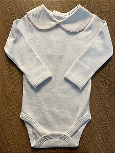 Body Branco com Gola Color Rosa - Totalbaby