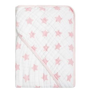 Toalha de Banho Soft com Capuz Estampado Star Rosa 80cm x 80cm - Papi