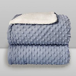 Cobertor Plush com Sherpa Dots Azul