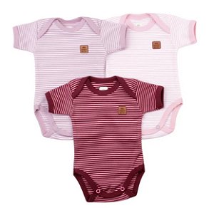 Kit com 3 Body Manga Curta Listrado Feminino - Baby Best