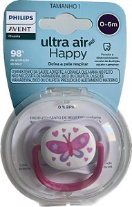 Chupeta Ultra Air Happy Unitária Menina Borboleta 0-6 Meses - Avent