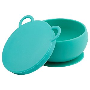 Bowl em Silicone com Sucção e Tampa Aqua Green - Minikoioi