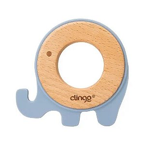 Brinquedo Mordedor Madeira e Silicone Elefante Azul - Clingo