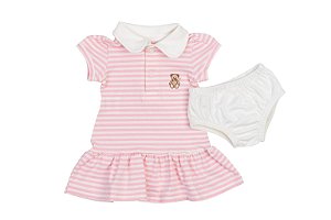 Vestido Polo com Calcinha Listrado Rosa