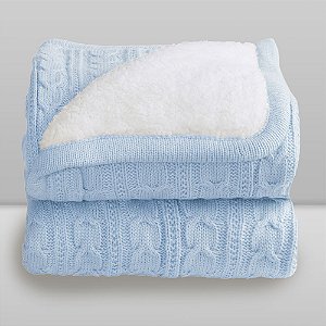 Cobertor Laço Bebe 100x75cm Lã com Sherpa Azul Bebe