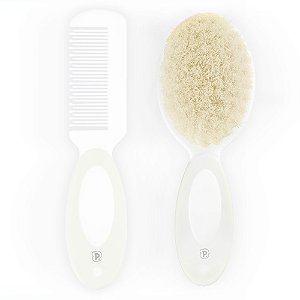 Kit Pente E Escova De Cerdas Naturais Branco - Pimpolho