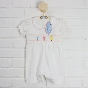 Macaquinho Smock Picolé Colorido Menina Branco