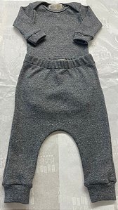 Conjunto Canelado Body E Calça Cinza Escuro