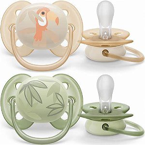 Chupeta Ultra Soft Dupla Decorada 0-6 meses Laranja E Verde