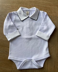Body Branco Gola Bordada Preto