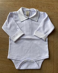 Body Branco Gola Bordada Azul bebê