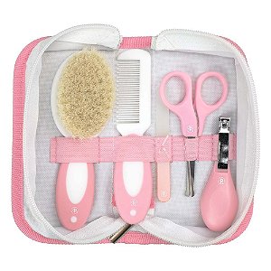 Kit Higiene para Bebê 5 Peças de Cerdas Naturais - Rosa