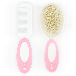 Kit Pente E Escova De Cerdas Naturais Rosa - Pimpolho